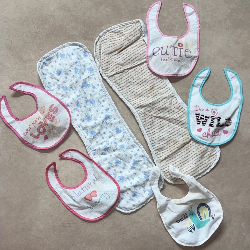 Colorful Baby Bib And Burp Cloth Bundle Lot Floral + Slogans